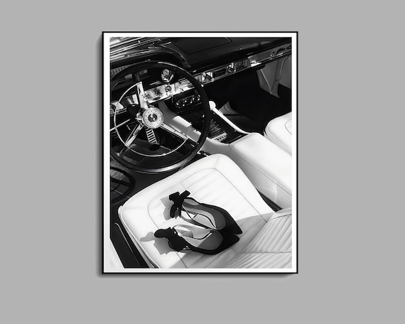 Vintage Car Poster, Black and White, Fashion Print, High Heels, Feminist Wall Art, Teen Girl Room Decor, Printable Wall Art, Luxury Prints