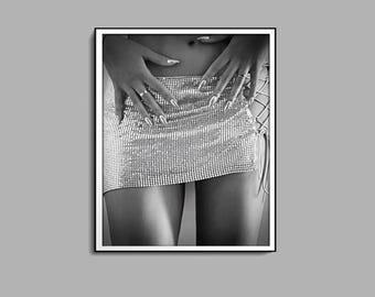 Póster de moda de lujo, blanco y negro, arte mural de Hypebeast, fotografía de moda, decoración elegante para habitaciones, impresión feminista, descarga digital