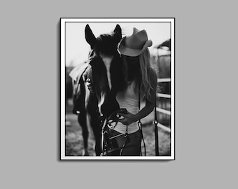Retro Western Print, Black and White, Vintage Cowgirl Poster, Wild West Photo, Cowgirl Decor, Dorm Room Prints, Trendy Printable Wall Art