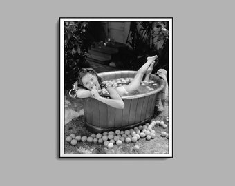 Woman In Vintage Bathtub Print, Black And White, Bathroom Decor, Feminist Poster, Vintage Photography, Bathtub Wall Art, Digital Download