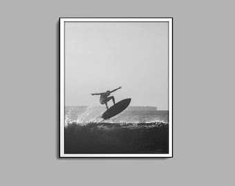 Vintage Surfing Poster, Surfboard Wall Art, Black and White, Beach House Decor, Summer Poster, Photography Prints, Digital Download, Surfer