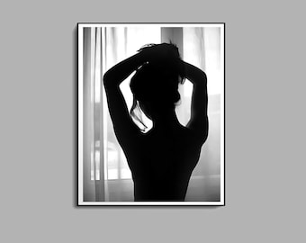 Woman in the Window Print, Black and White, Fashion Wall Art, Feminist Poster, Teen Girl Room Decor, Digital Download, Printable Wall Decor