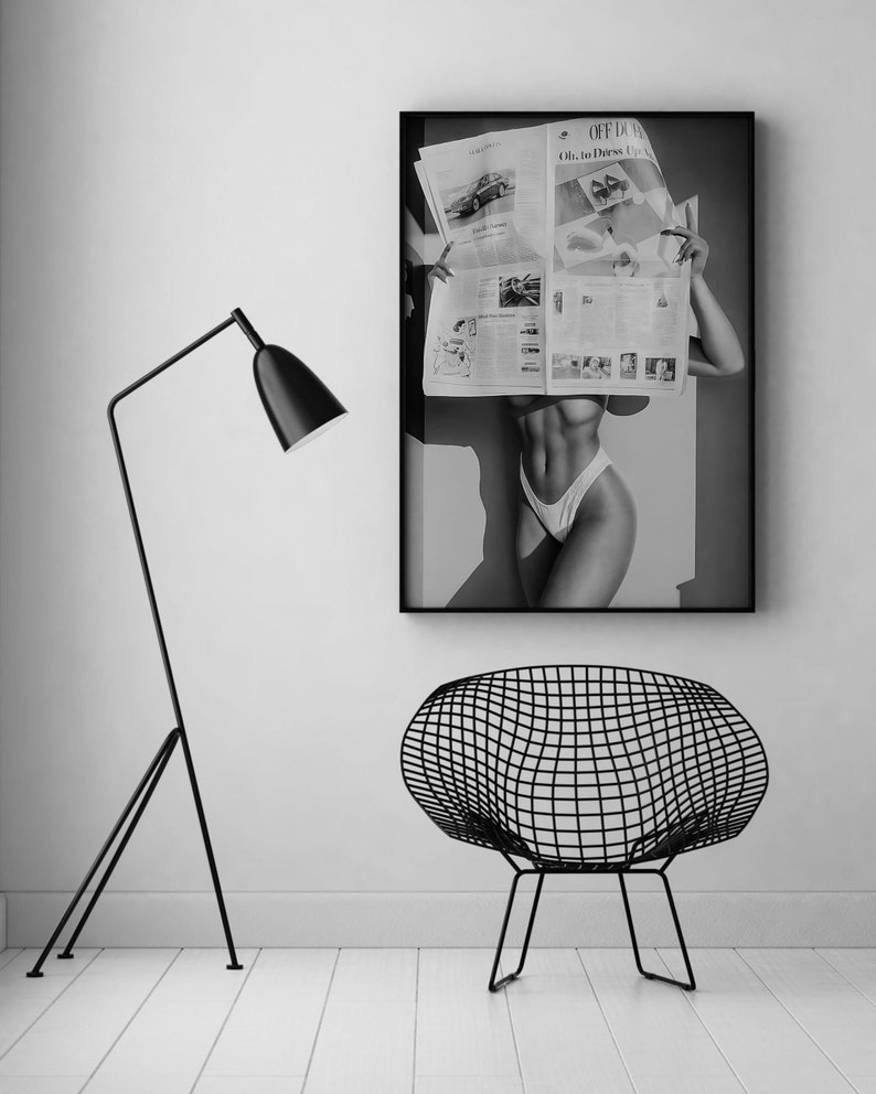 Woman Reading Newspaper Print, Black and White, Fashion Wall Art, Luxury Poster, Digital Download, Photography Prints, Summer Poster
