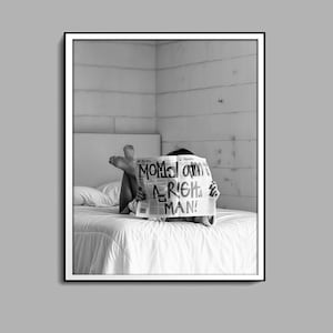 Woman Reading Newspaper Poster, Black And White, Reading In Bed Print, Girl Bedroom Decor, Digital Download, Feminist Print, Luxury Fashion