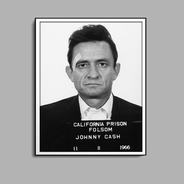 Johnny Cash Mugshot Druck, schwarz und weiß, Johnny Cash Poster, altes Hollywood Dekor, Vintage Foto, digitaler Download, druckbare Wandkunst