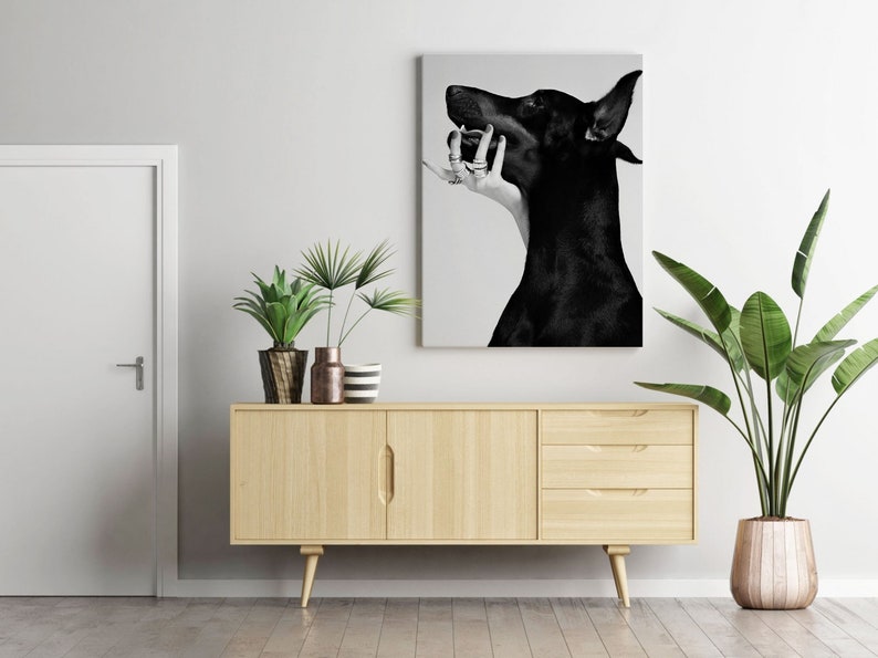Doberman Pinscher Poster, Black and White, Luxury Fashion Print, Doberman Wall Art, Teen Girl Room Decor, Dog Print, Digital Download, Gifts