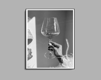 Black and White Wine Poster, Bar Cart Print, Digital Download, Cocktail Wall Art, Alcohol Poster, Vintage Bar Prints, Pub, Speakeasy Decor