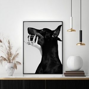 Doberman Pinscher Poster, Black and White, Luxury Fashion Print, Doberman Wall Art, Teen Girl Room Decor, Dog Print, Digital Download, Gifts