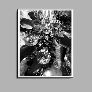 Impresión de "Salud", blanco y negro, póster de champán, impresión de bar vintage, arte mural de cócteles, impresión de carrito de bar, decoración de pared con alcohol, descarga digital