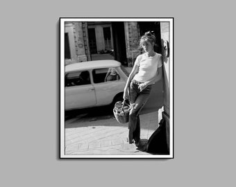 Jane Birkin Wicker Basket Print, Black And White, Jane Birkin Poster, Vintage Fashion Poster, Digital Download, Teen Girl Room Decor, Canvas