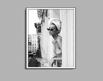 Woman in the Window Print, Black and White, Fashion Poster, Vintage Photography Prints, Teen Girl Room Decor, Digital Download, Feminist Art
