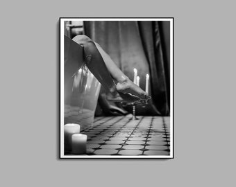 Woman in Bathtub Print, Black and White, Feminist Poster, Girls Bathroom Decor, Printable Wall Decor, Maximalist Wall Art, Digital Download