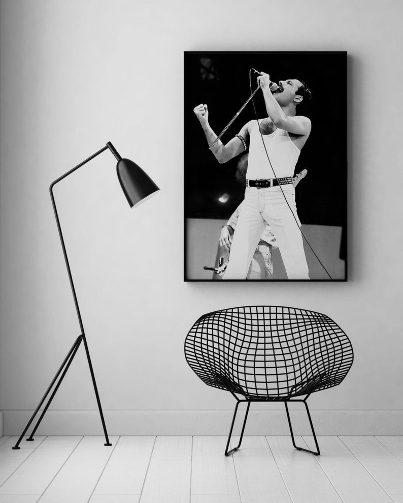Freddie Mercury Poster, Black and White, Vintage Music Decor, Digital