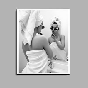 Cartel de maquillaje, blanco y negro, descarga digital, impresión feminista, cartel de lápiz labial, impresión de maquillaje vintage, arte de pared de baño, impresiones de moda