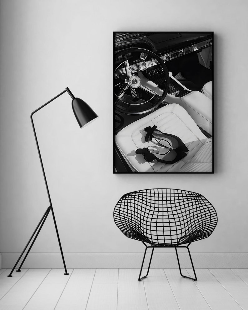 Vintage Car Poster, Black and White, Fashion Print, High Heels, Feminist Wall Art, Teen Girl Room Decor, Printable Wall Art, Luxury Prints
