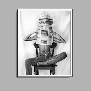Naked Woman Reading Newspaper Print, Black and White Wall Art, Feminist Poster, Photography Prints, Teen Girl Room Decor, Digital Download
