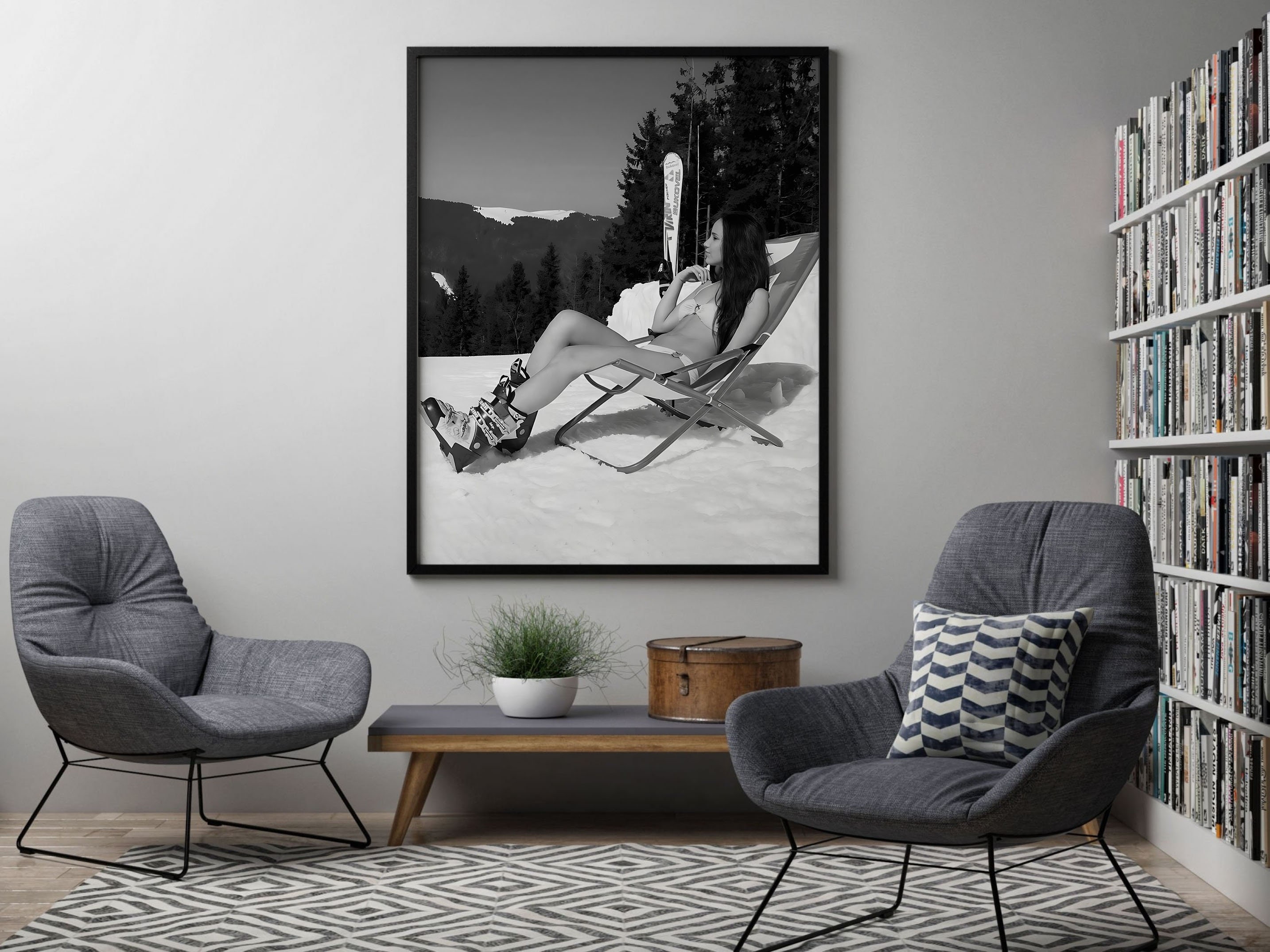 Vintage Apres Ski Poster, Black and White, Ski Photo, Ski Lodge Decor ...