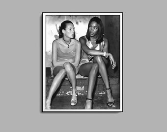 Kate Moss and Naomi Campbell Poster, Black and White, Fashion Photography, Feminist Print, African American Wall Art, Teen Girl Room Decor