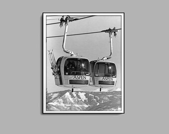 VINTAGE ASPEN GONDOLA Photo Print, Digital Download, Printable Art, Vintage Ski Art, Ski Home Decor, Ski Lodge Wall Decor, Ski Poster Canvas