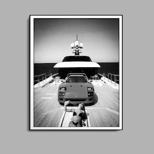 Luxury Yacht Poster, Black And White, Yacht Wall Art, Luxury Lifestyle, Ocean Wall Art, Digital Download, Sailing in Summer Poster, Boat Art