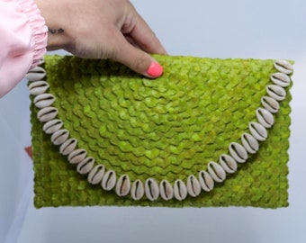 Summer Clutch, Shell Bag, Boho Clutch, Shell Purse, Envelope Purse, Birthday Gifts, Gift for Mum, Handmade, Straw Purse, Envelope Purse