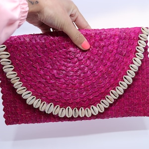 Embrague Boho, Bolso de concha, Embrague de paja, Monedero de concha, Monedero de sobre, Regalos de cumpleaños, Regalo para mamá, Hecho a mano, Monedero de paja, Monedero de sobre