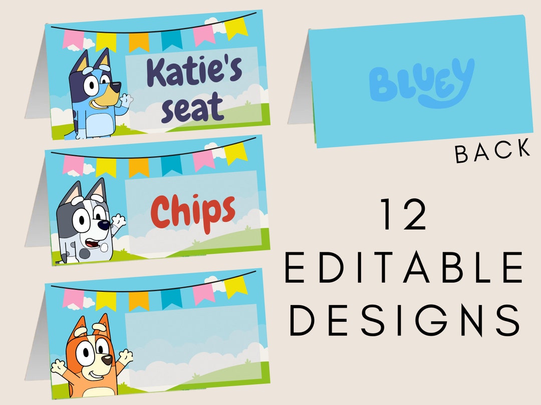 Bluey Place Cards Bluey Birthday Decorations Bluey Party Etsy