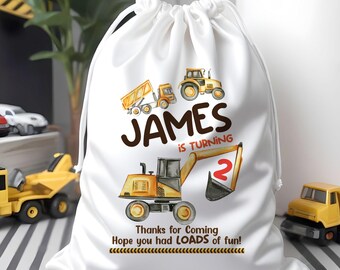 Construction Birthday Bag - Kids Birthday Favors -Caution Birthday -Custom Name -Children Name Bag -Kids Party Favor - Truck Loads of Fun