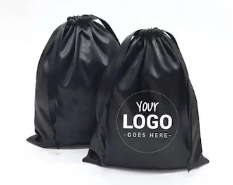 Set of 20/30/50/100 Personalized logo drawstring bag, satin bag, custom logo bag, satin logo pouch, favor bag, jewelry bag, logo bags