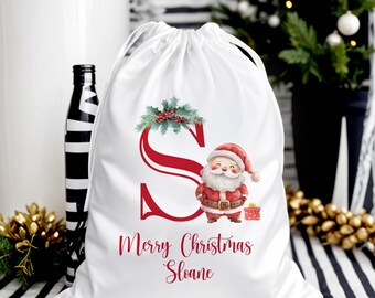 Christmas Santa Custom Personalized Bag - Christmas Letter Bag - Christmas Initial Bag - Name and Initial Bag - Custom Christmas