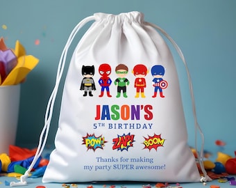 Superhero Boys Gift Party Favor Bag - Kids Favor Bag - Drawstring Birthday Bags - Personalized Children’s Party bag - Gift Bag Favor