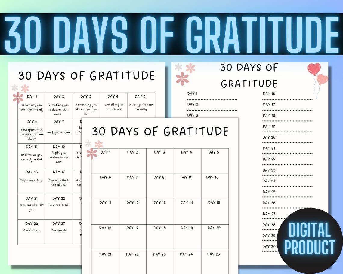 30 Days of Gratitude Printable, Gratitude Printable, Calendar and ...