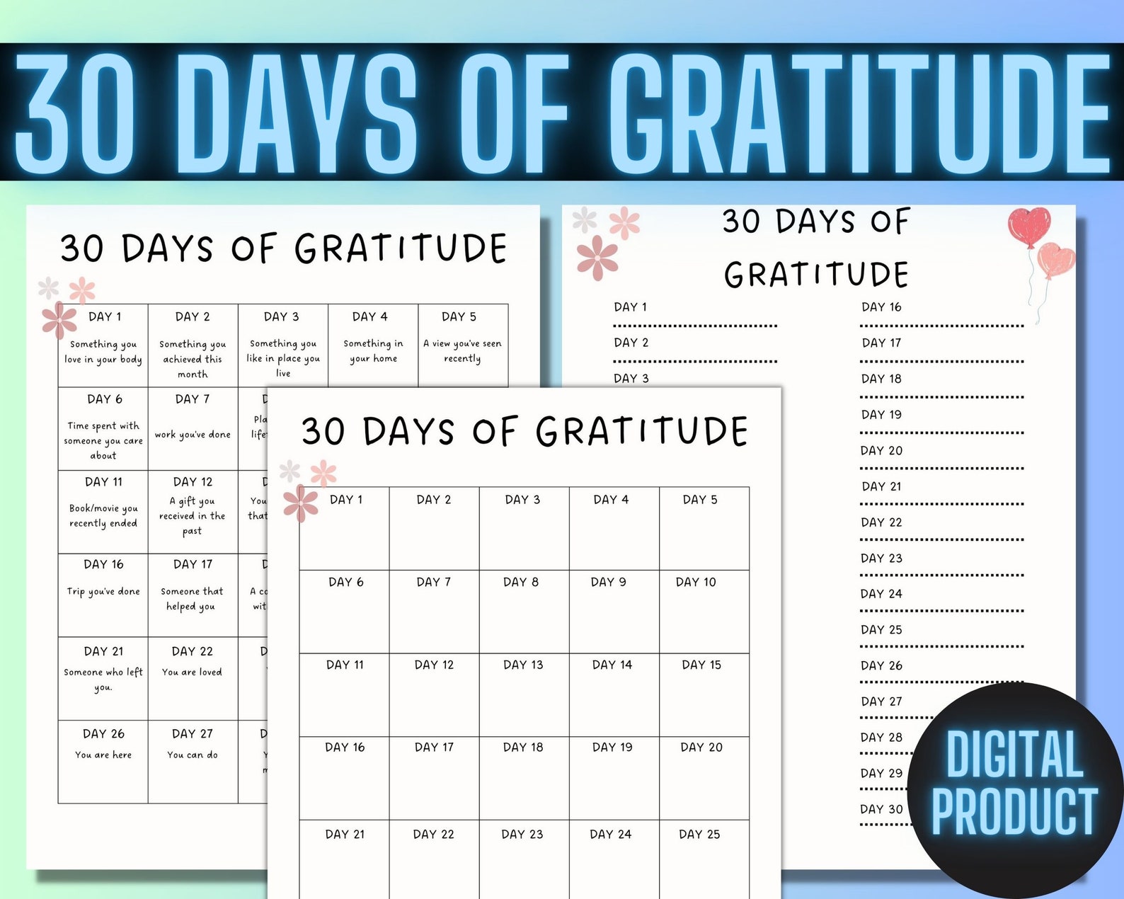 30 Days of Gratitude Printable, Gratitude Printable, Calendar and ...