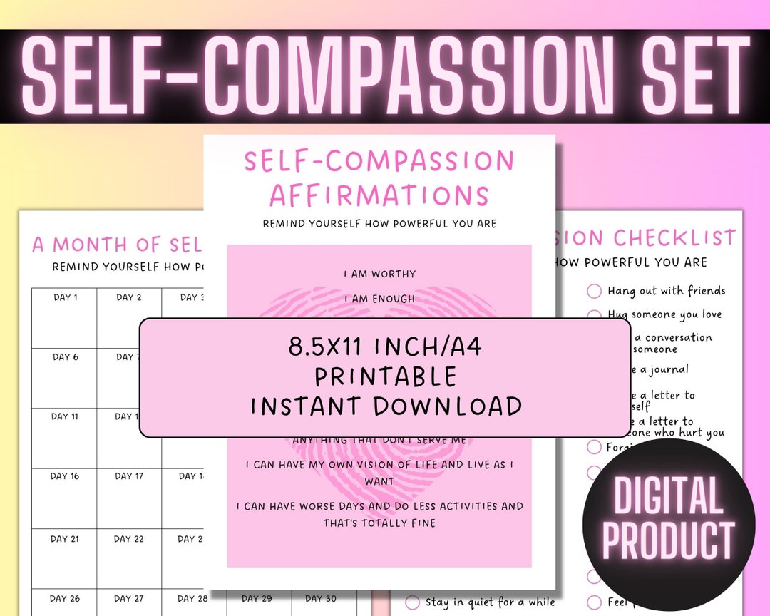 Printable Self-compassion Workbook Self-compassion Affirmations Self-compassion Calendar, Self ...