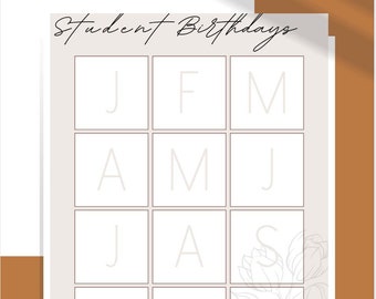Simple and Easy Student Birthday Calendars- Digital Download- Printable & Editable: Great for Teachers!