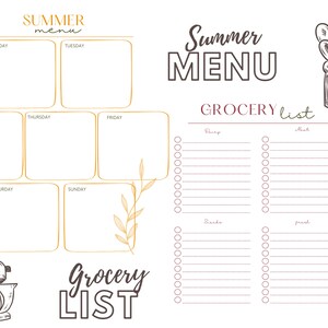 Menu d’été imprimable - Idéal pour garder la famille sur la bonne voie - Modèle de liste d’épicerie gratuite