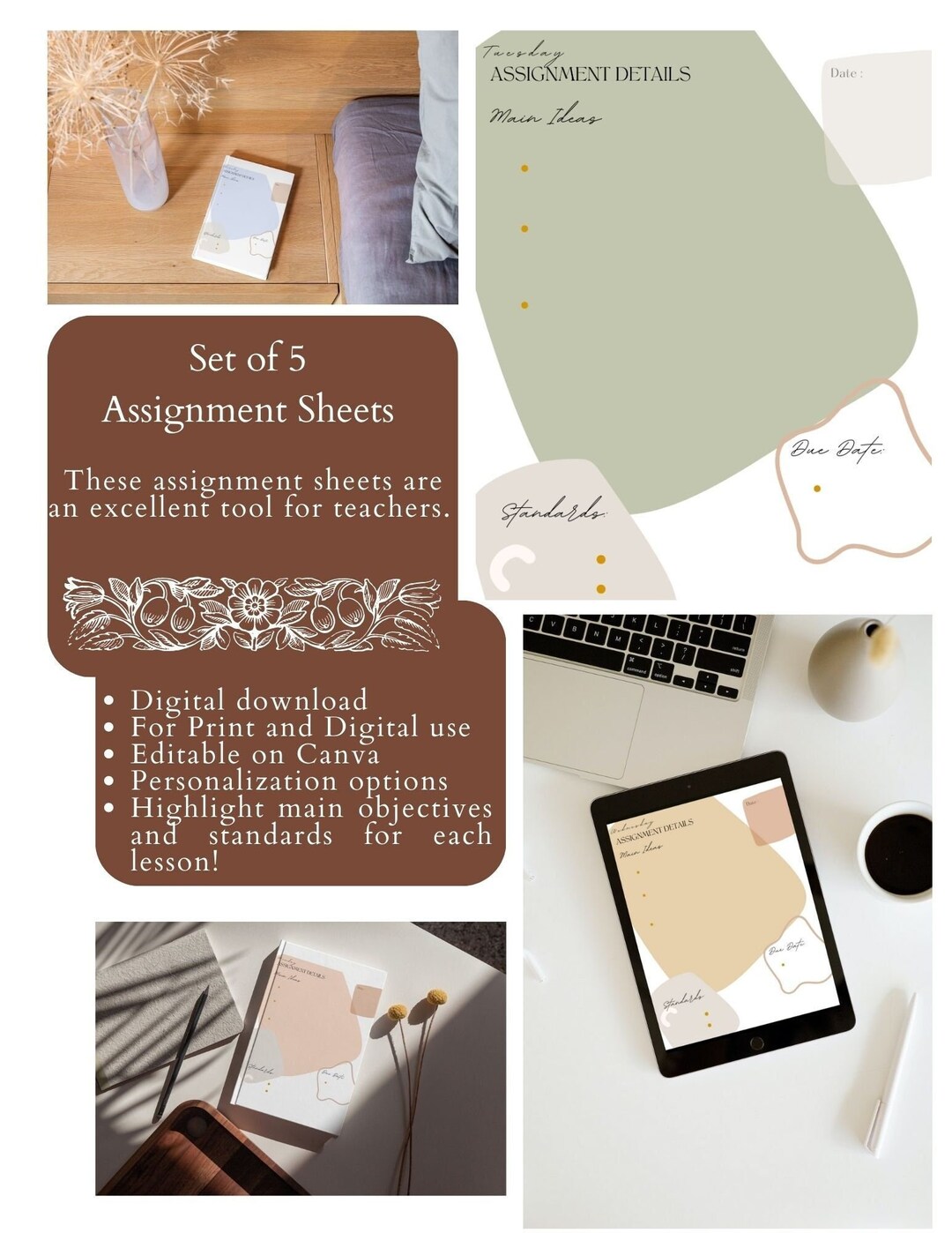 Easy to Use Assignment Sheets- Digital Download- Printable & Editable ...