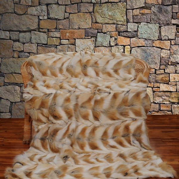 Luxury real Golden Ice fox fur blanket, fluffy fur rag