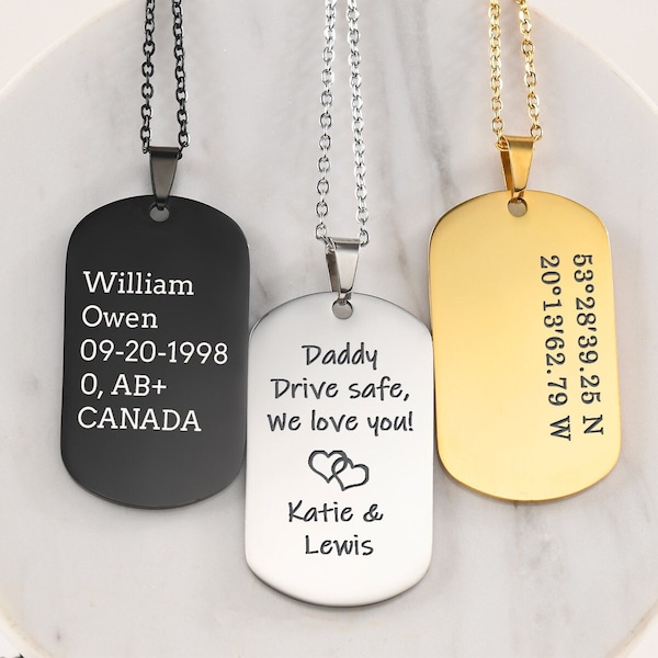 Personalized Stainless Steel Dog Tag Necklace for Men,Custom Memorial Military Dog Tag Necklace,Engraved ID Dog Tags,Boyfriend Gift for Him
