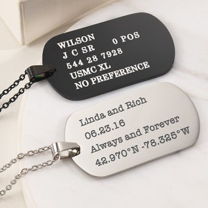 Zilveren Dog Tag ketting gepersonaliseerd voor vrouw, aangepaste gegraveerde roestvrijstalen ketting voor mannen, Memorial militaire ketting, Dog Tag hanger