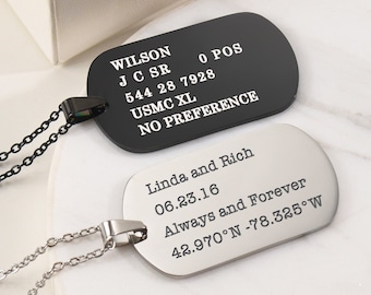 Silver Dog Tag Necklace Personalized for Woman,Custom Engraved Stainless Steel Necklace for Men,Memorial Military Necklace,Dog Tag Pendant