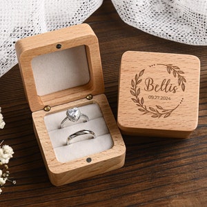 Gepersonaliseerde houten trouwringdoos, gepersonaliseerde trouwringdoos, gegraveerde houten ringdoos, vierkante ringdoos, jubileumcadeau