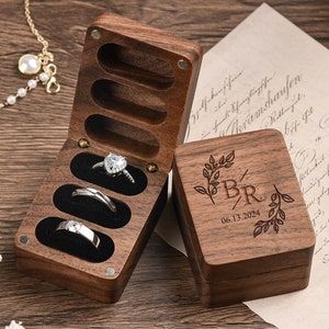 Wooden Triple Flip Ring Box, Custom Wedding Ring Box,Engagement Ring Box,3 slots Ring Box, Ring Bearer Box, Anniversary,Proposal Ring Holder
