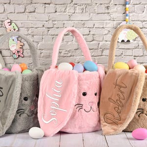 Personalized Easter basket,Embroidered Plush Easter basket,Kids Bunny Basket with Name,Easter egg hunt basket,Easter Bucket,Kids Easter Gift