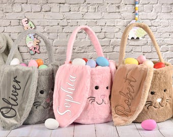 Personalized Easter basket,Embroidered Plush Easter basket,Kids Bunny Basket with Name,Easter egg hunt basket,Easter Bucket,Kids Easter Gift