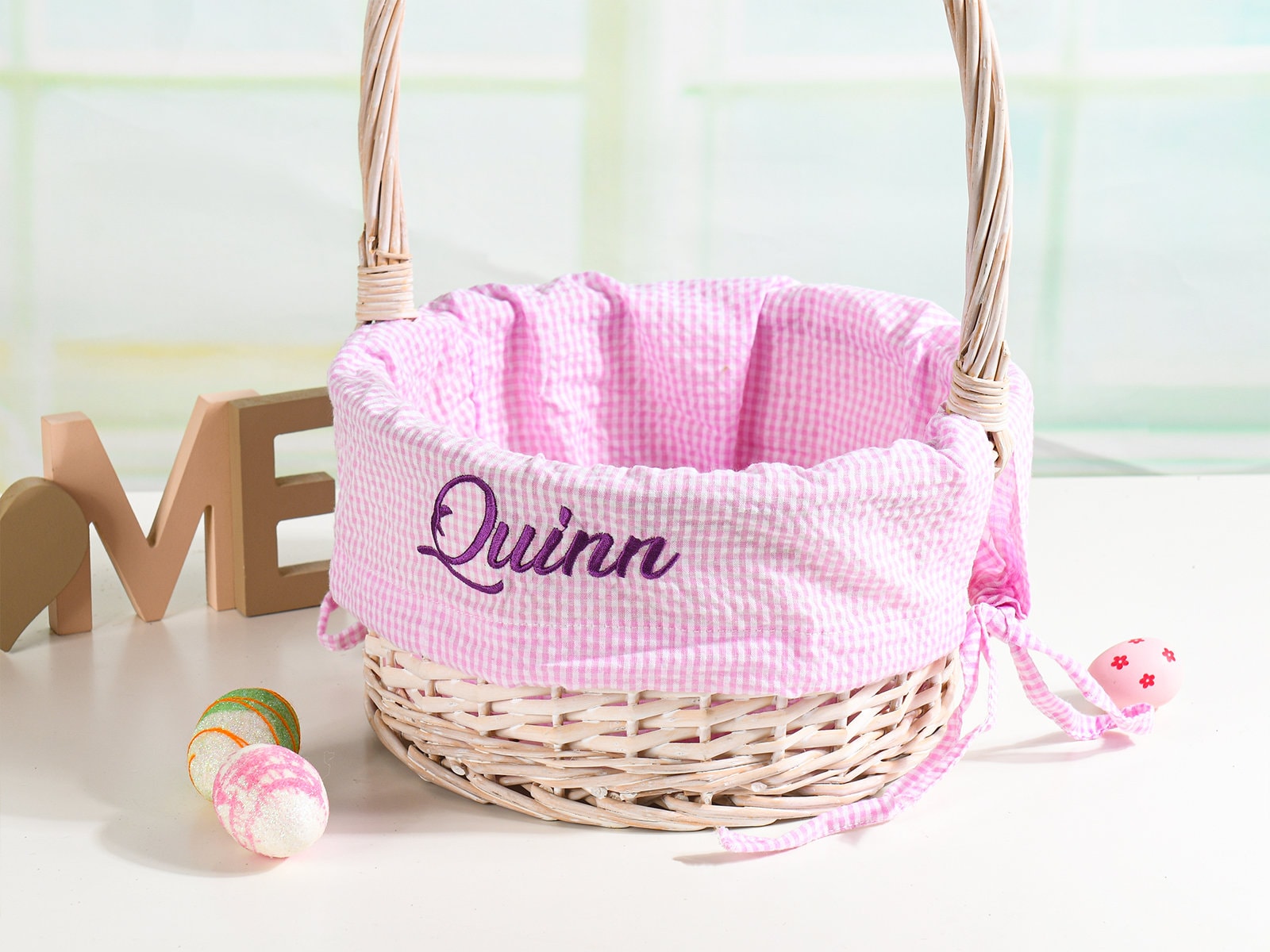 Personalized Easter Basket Liner,Custom Easter Basket Liner with Name or Monogram,Seersucker Easter Basket Liner for Boy Girl Child Kid Gift