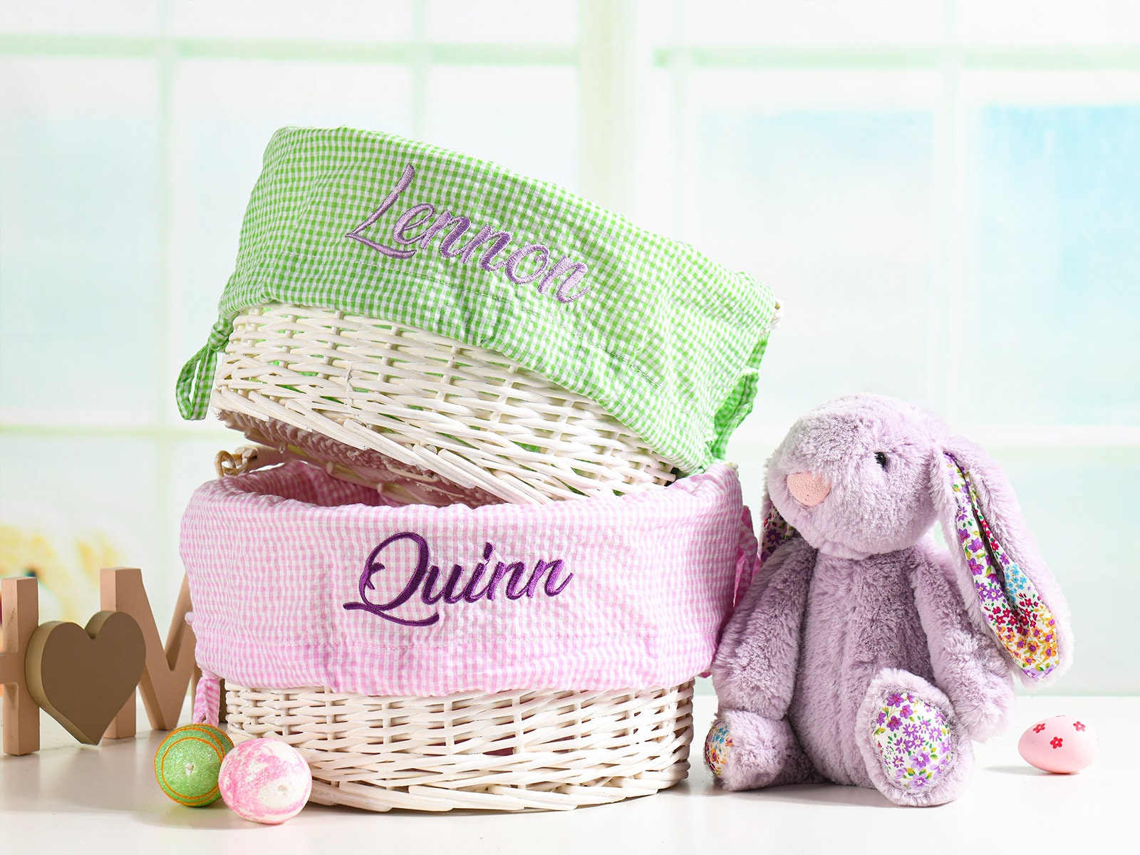 Personalized Easter Basket Liner,Custom Easter Basket Liner with Name or Monogram,Seersucker Easter Basket Liner for Boy Girl Child Kid Gift