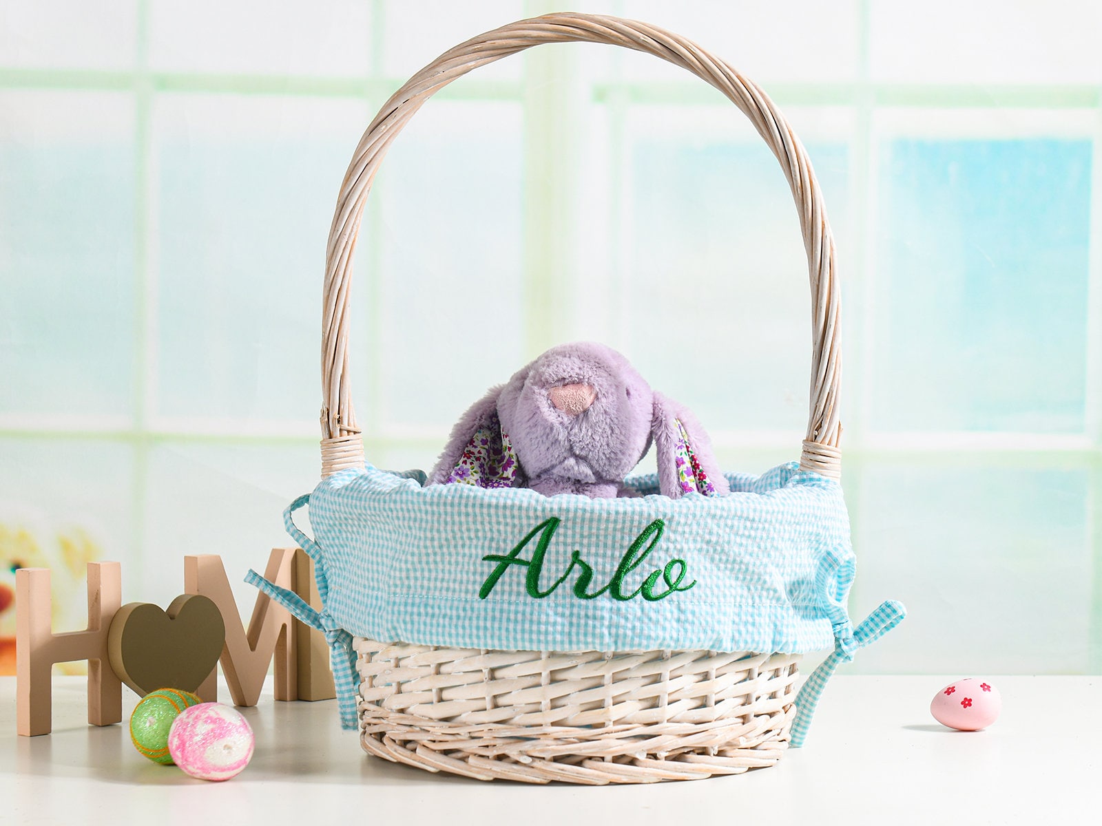 Personalized Easter Basket Liner,Custom Easter Basket Liner with Name or Monogram,Seersucker Easter Basket Liner for Boy Girl Child Kid Gift