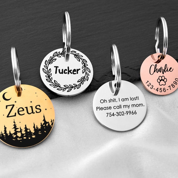 Personalized Dog and Cat Name Tag, Dog Tag Engraved for Pets, Keep Safe Microchipped Dog Tag, Customized Dog Tag, Cute Dog ID Tag, Pet Gift