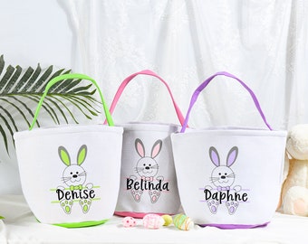 Panier de Pâques personnalisé pour enfants, seau de Pâques monogramme, sac de Pâques personnalisé avec nom, panier de lapin pour filles et garçons, panier de nom, cadeaux pour enfants